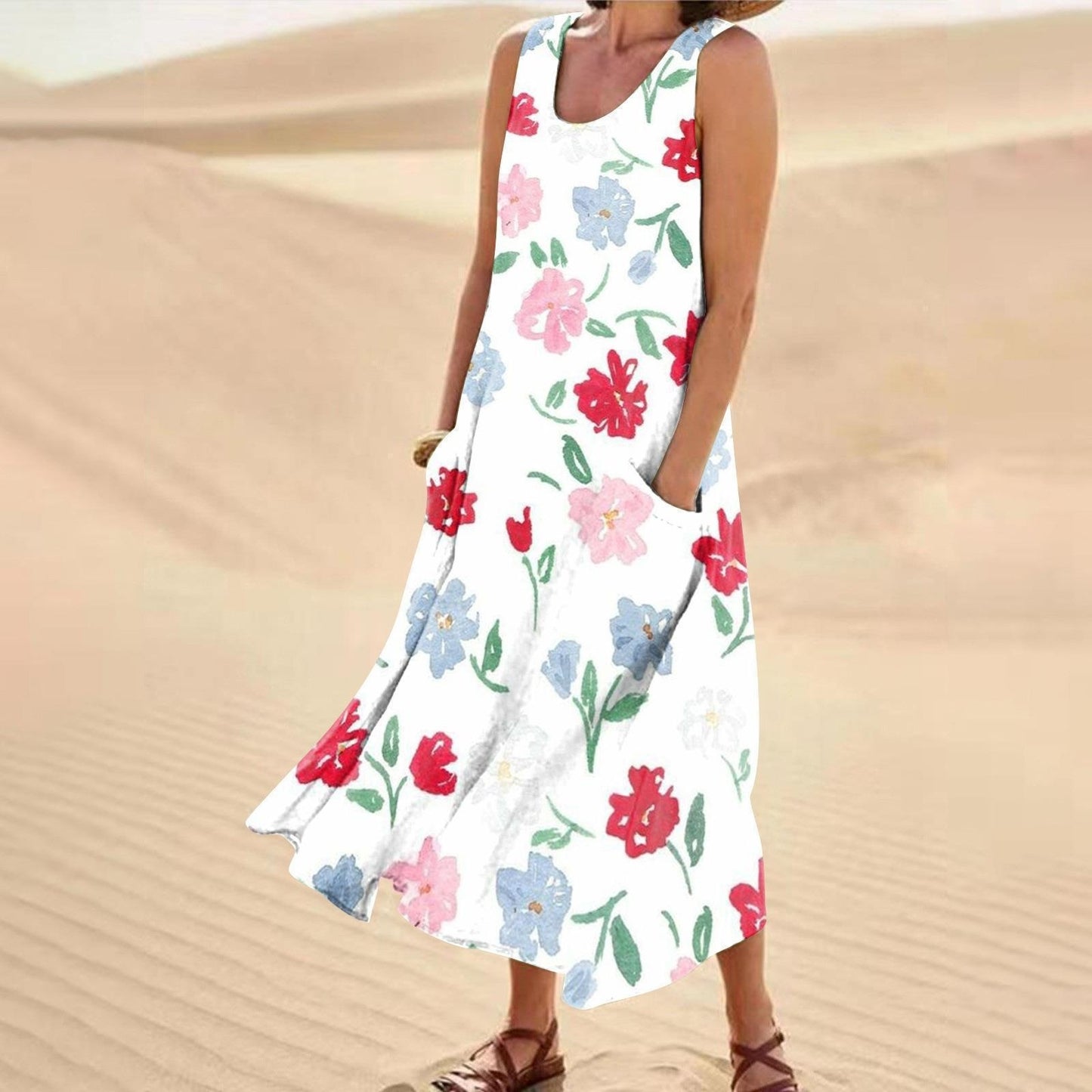 Women's Landscape Floral Maxi Dress Slim Fit Casual Skirt