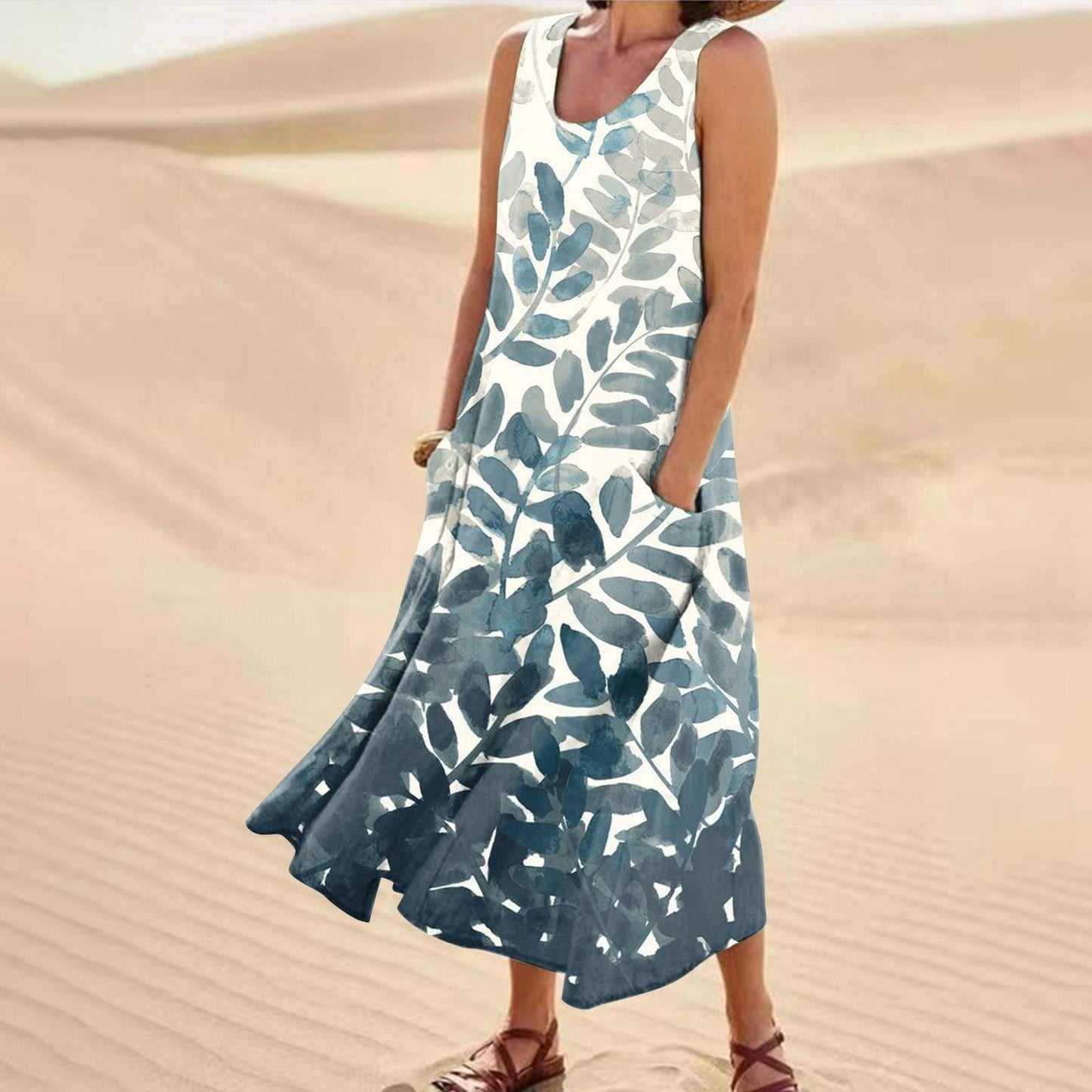 Women's Landscape Floral Maxi Dress Slim Fit Casual Skirt