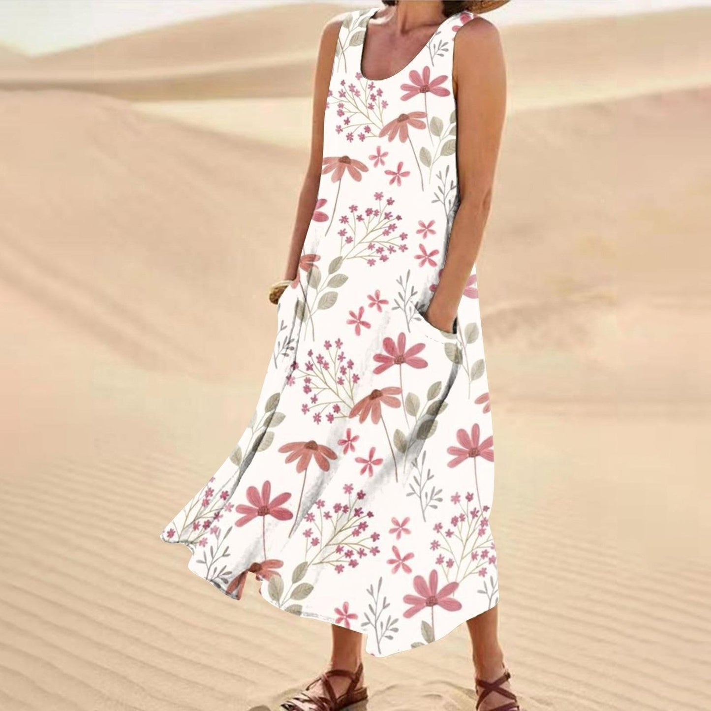 Women's Landscape Floral Maxi Dress Slim Fit Casual Skirt