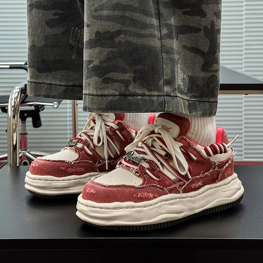 Washed And Dissolved Thick Bottom 7CM Invisible Height Increasing Insole Shoes Men's Sports Casual Borad Shoes