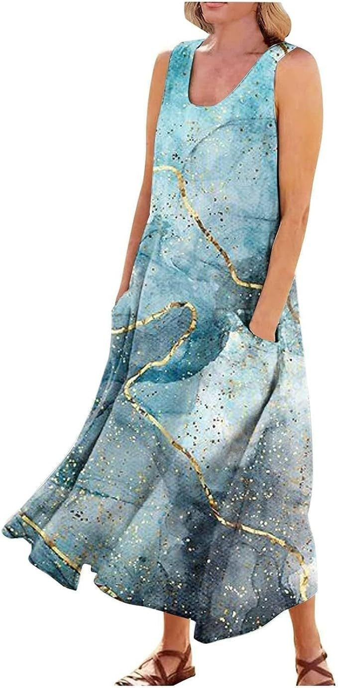 Women's Landscape Floral Maxi Dress Slim Fit Casual Skirt