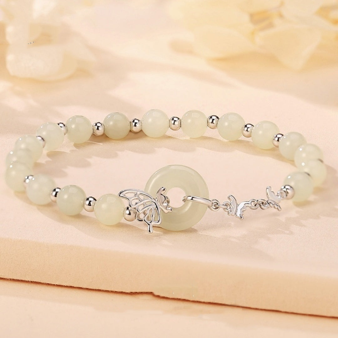 Sterling Silver Butterfly Jade Bracelet
