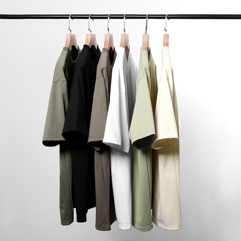 Double Yarn Short Sleeve Sweat-absorbing Cotton T-shirt Top