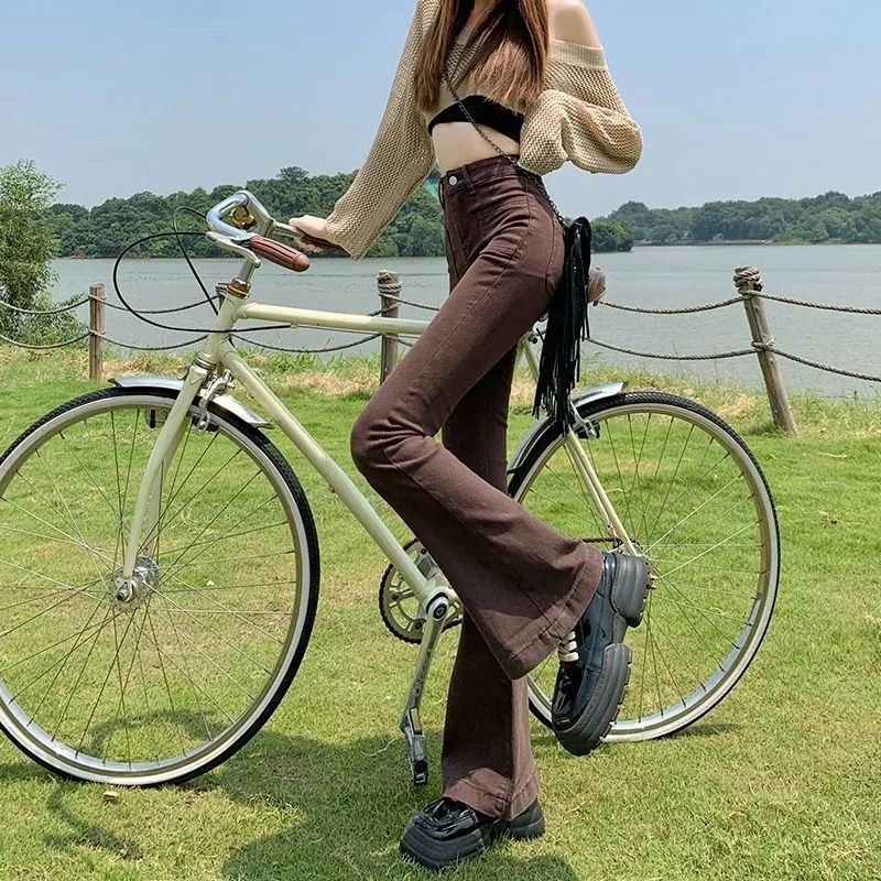 Stretchy High Waist Slimming Design Sense High Street Bell-bottom Pants Tide