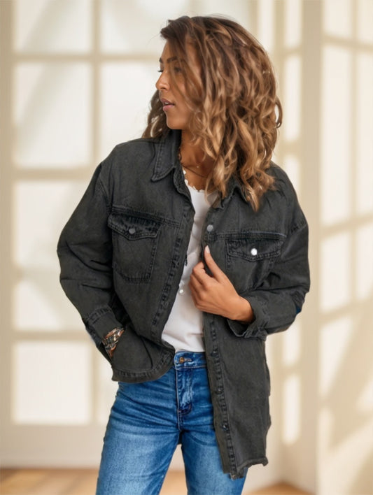 Women'S Distressed Denim Shirt With Raw Hem