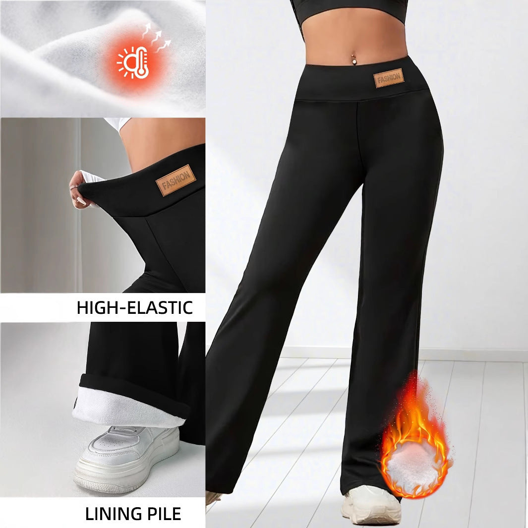 Winter High Waist Stretch Fleece Bell-bottom Pants Slimming Hip Raise