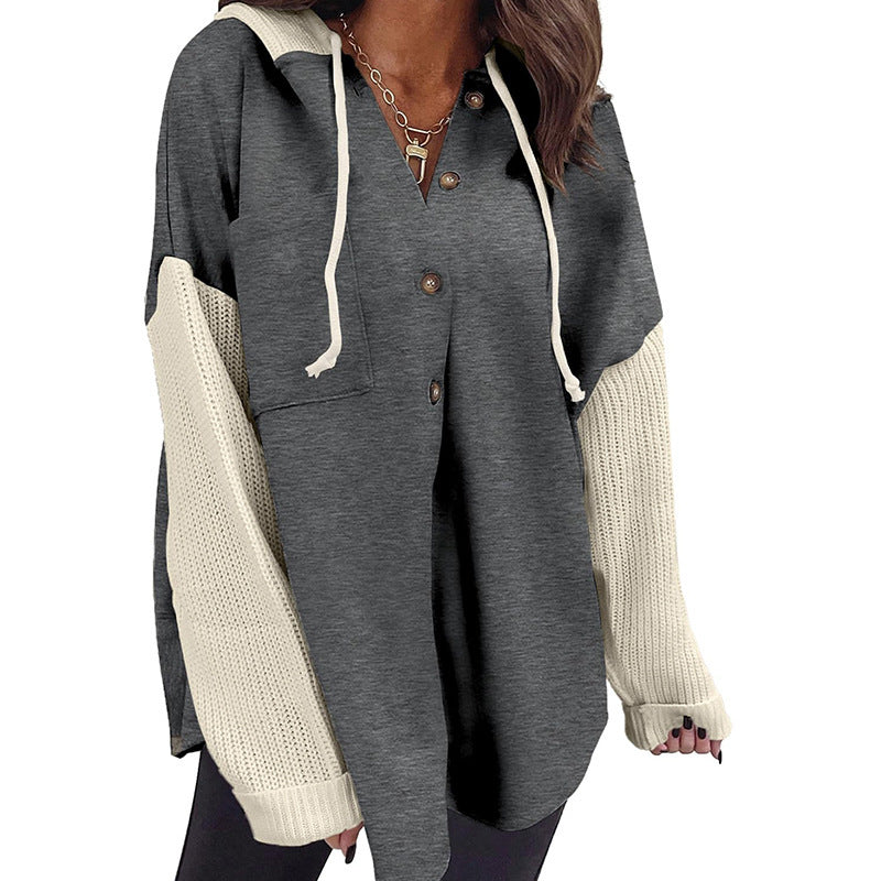 Women's Sweater Patchwork Hoodie Casual Jacket