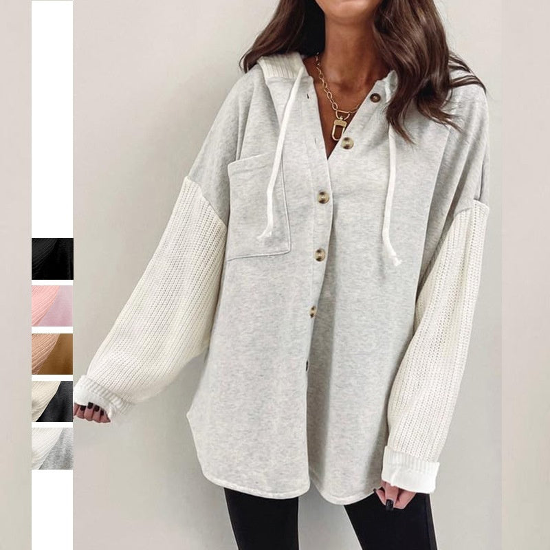 Women's Sweater Patchwork Hoodie Casual Jacket