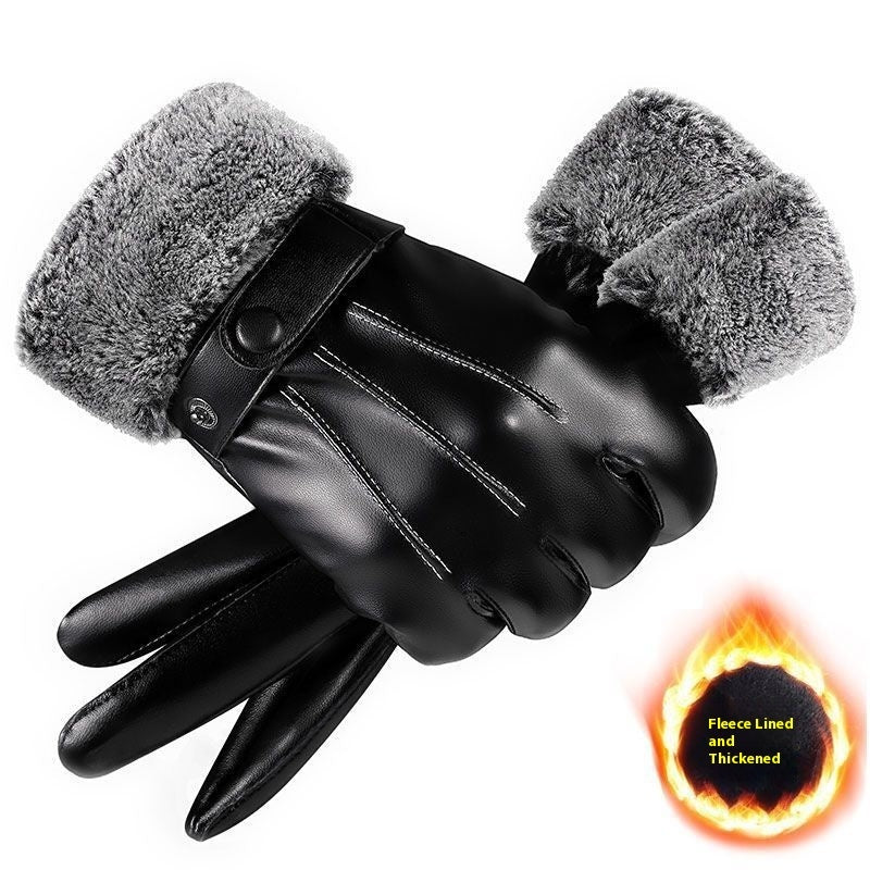 Winter Men's Fleece-lined Thick Windproof Gloves
