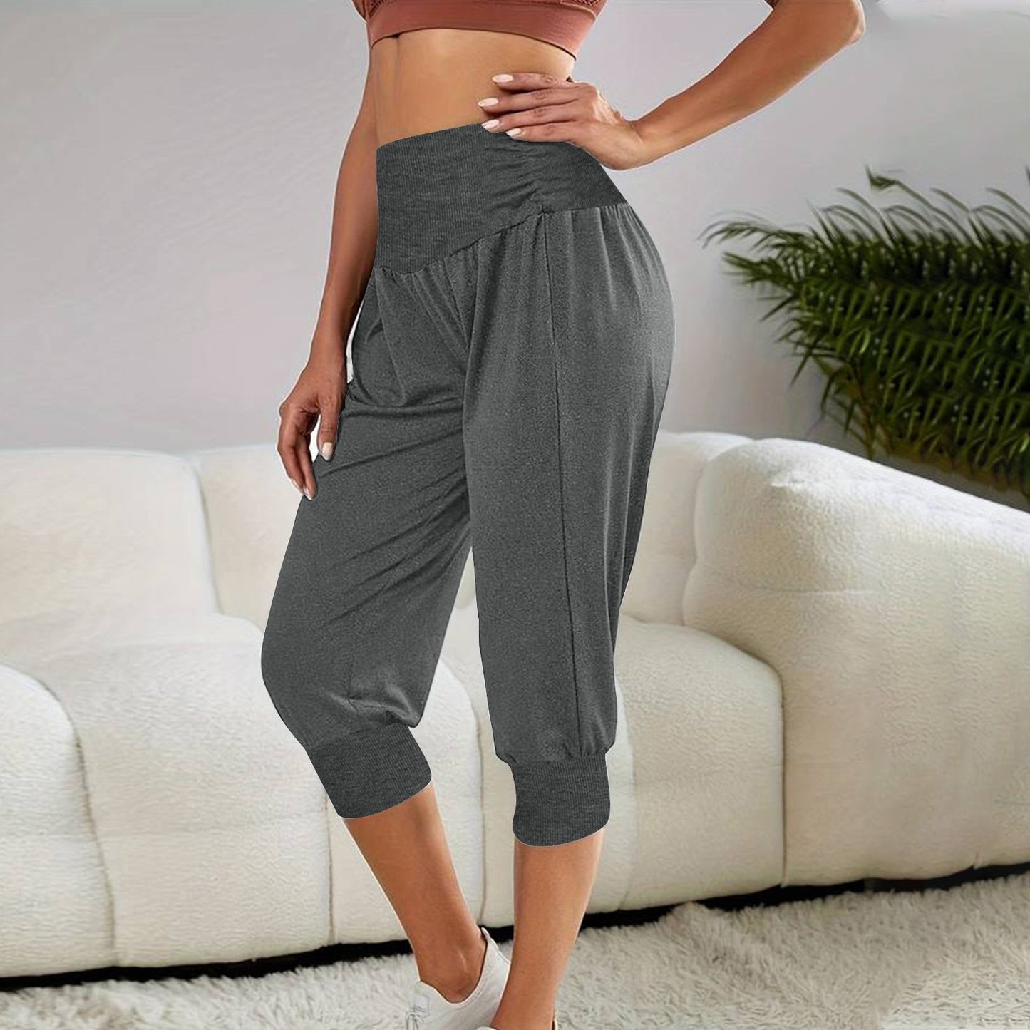 Women's Home Casual Pants High Waist Temperament Ankle-tied Harem Pants