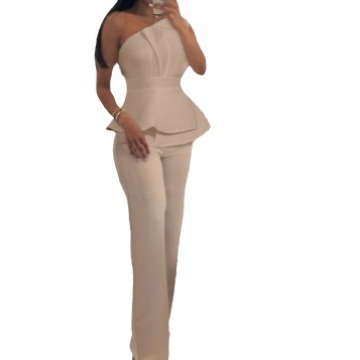 Color Blocking Shoulder Solid Color Suit Casual Straight Pants Suit