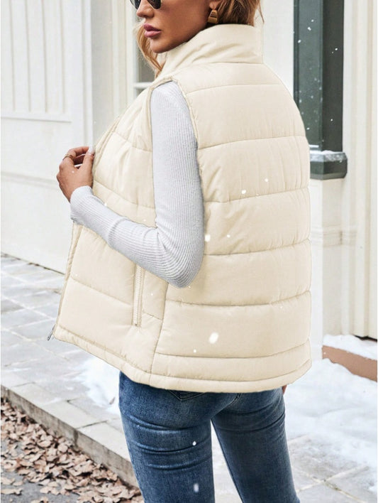 Women's Casual Zipper Closure Stand Collar Padded Padded Puffer Vest