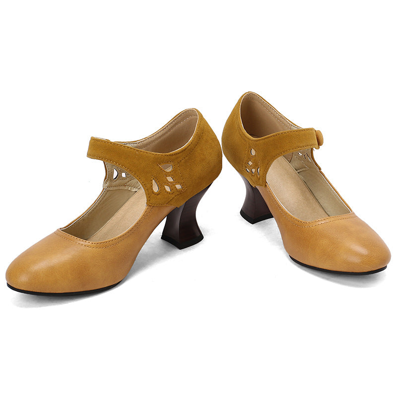 Buckle Spring And Autumn Women's Shoes Round Head Chunky Heel Shoes