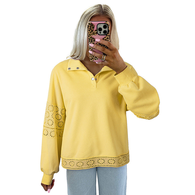 Solid Color Pullover Lapel Long-sleeved Sweater Women's European And American