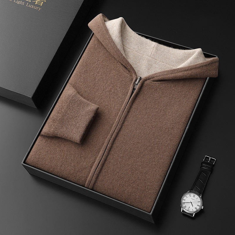 Men's Cashmere Zipper Cardigan Hooded Double-sided Sweater Coat