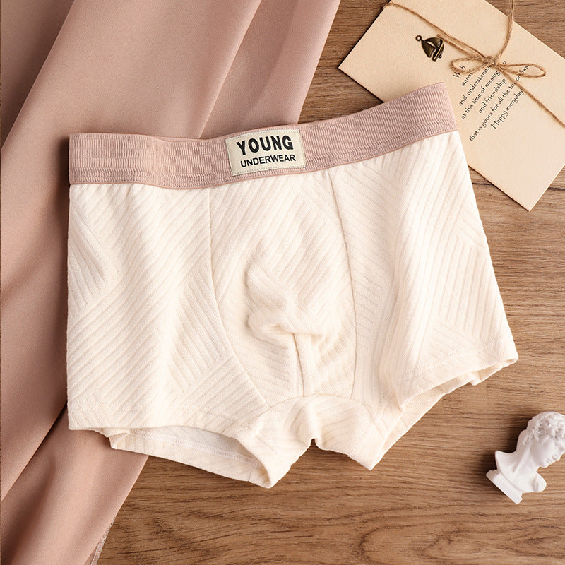 Cotton Men's Mid Waist Texture Boxer Briefs