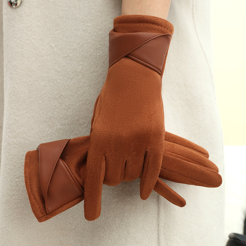 Women's Fleece-lined Warm Graceful Bow Gloves