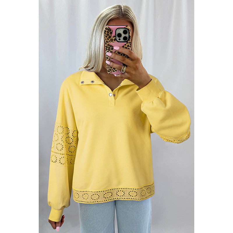 Solid Color Pullover Lapel Long-sleeved Sweater Women's European And American