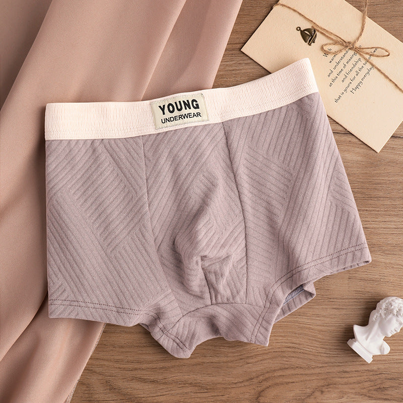 Cotton Men's Mid Waist Texture Boxer Briefs