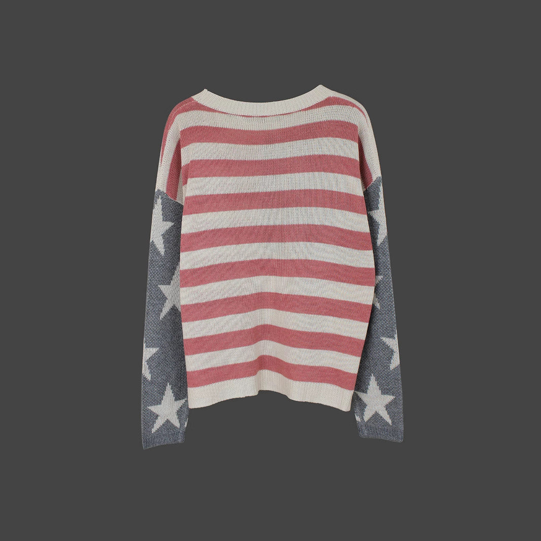 Sweater Women's Knitwear American Flag Long Sleeve Top