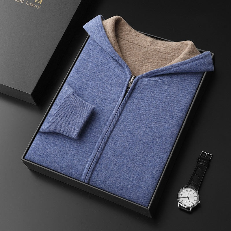 Men's Cashmere Zipper Cardigan Hooded Double-sided Sweater Coat