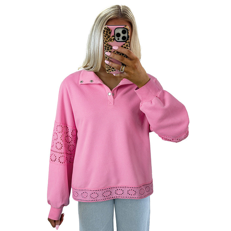 Solid Color Pullover Lapel Long-sleeved Sweater Women's European And American