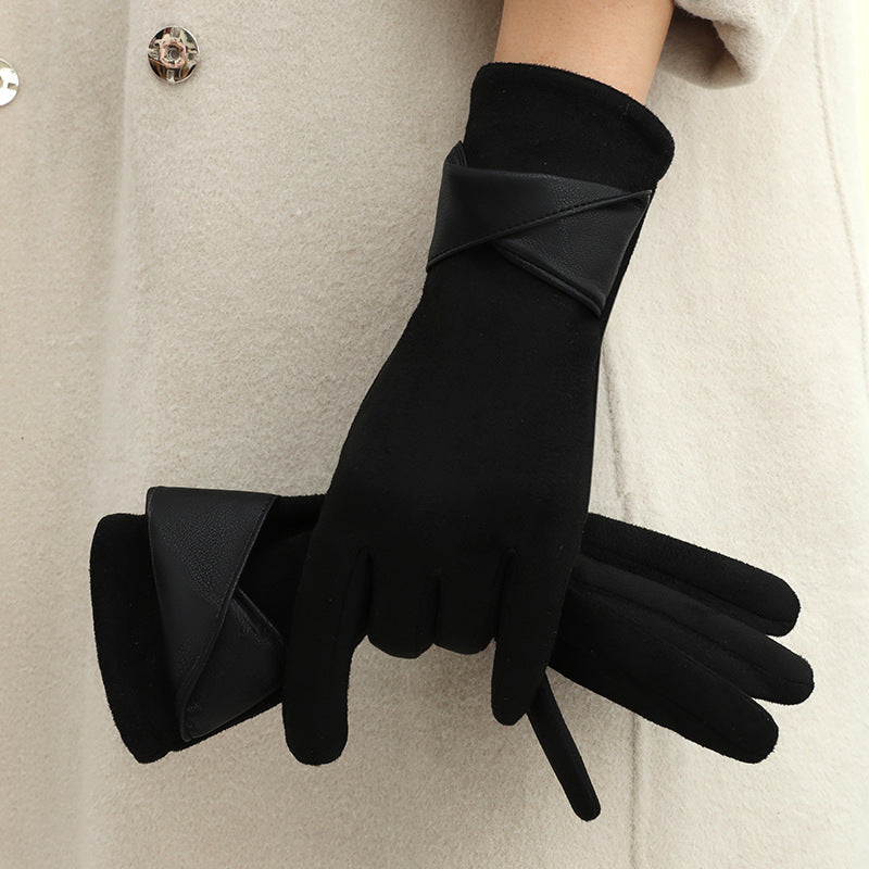 Women's Fleece-lined Warm Graceful Bow Gloves