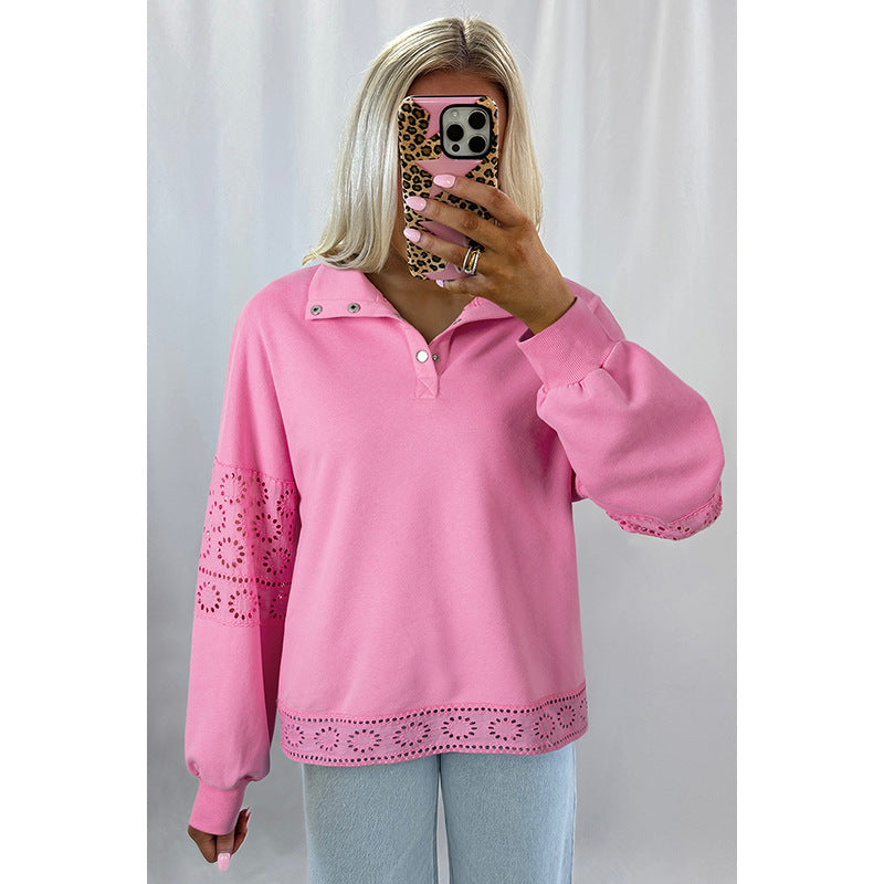 Solid Color Pullover Lapel Long-sleeved Sweater Women's European And American