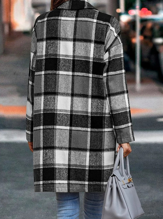 Women's Casual Hooded Plaid Jacket