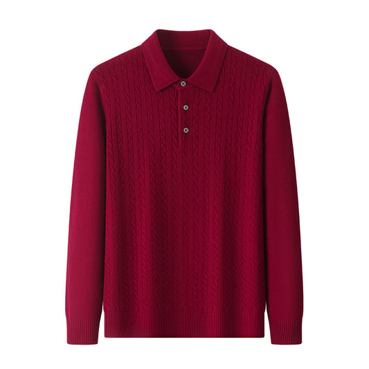 Autumn New Twisted Floral Polo Long Sleeve Loose Casual Bottoming Sweater For Men