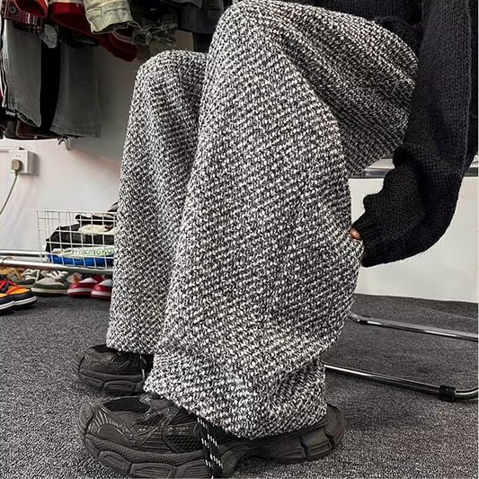 American Retro Houndstooth Woolen Wide-leg Pants Men