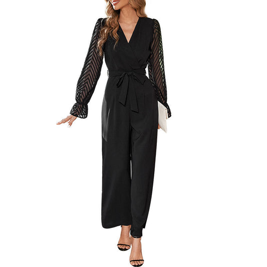 Women's Black Slim-fit European And American Jumpsuit