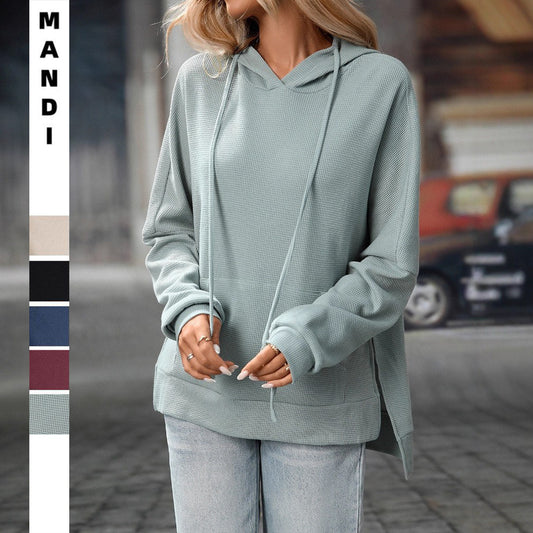 Waffle Knit Pullover Long Sleeve Sweater