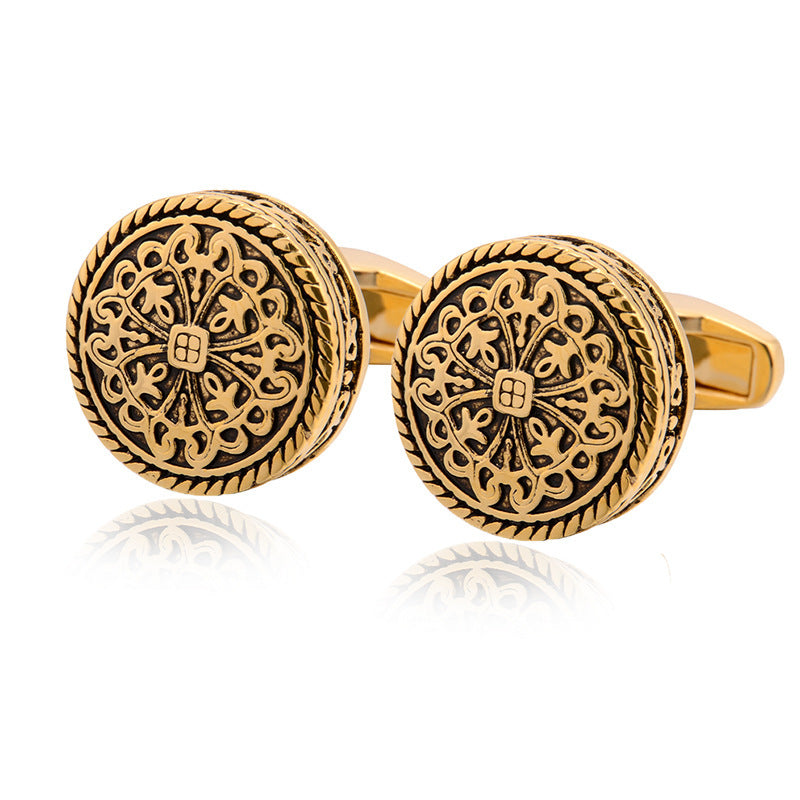 Carved Antique Silver Greek Royal Pattern Cufflinks High-end