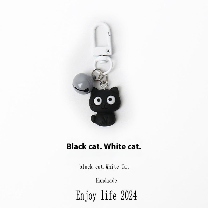 Cartoon Black And White Kitten Key Chain Handbag Pendant Schoolbag Pendant Young Girl Jewelry