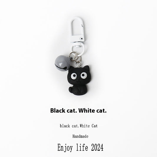Cartoon Black And White Kitten Key Chain Handbag Pendant Schoolbag Pendant Young Girl Jewelry