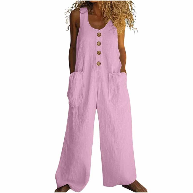 Women's Elegant Wide-Leg Jumpsuit - Button Front Formal & Casual Romper, Lightweight Wear