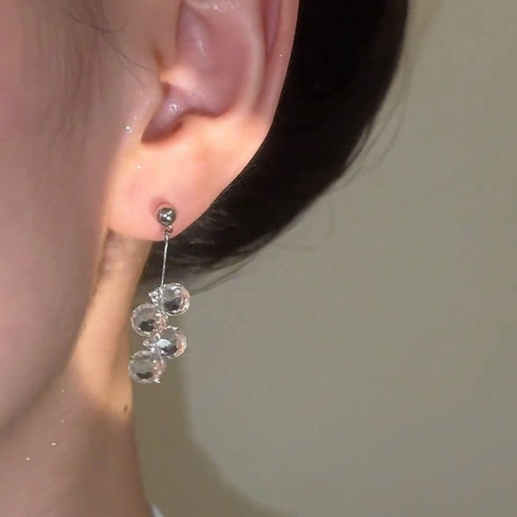 Silver Needle Simple Crystal Tassel Earrings Light