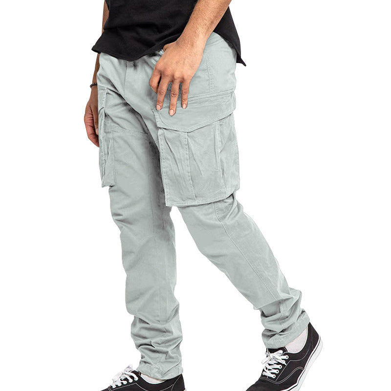 European And American Drawstring Multi-pocket Small Straight Pants