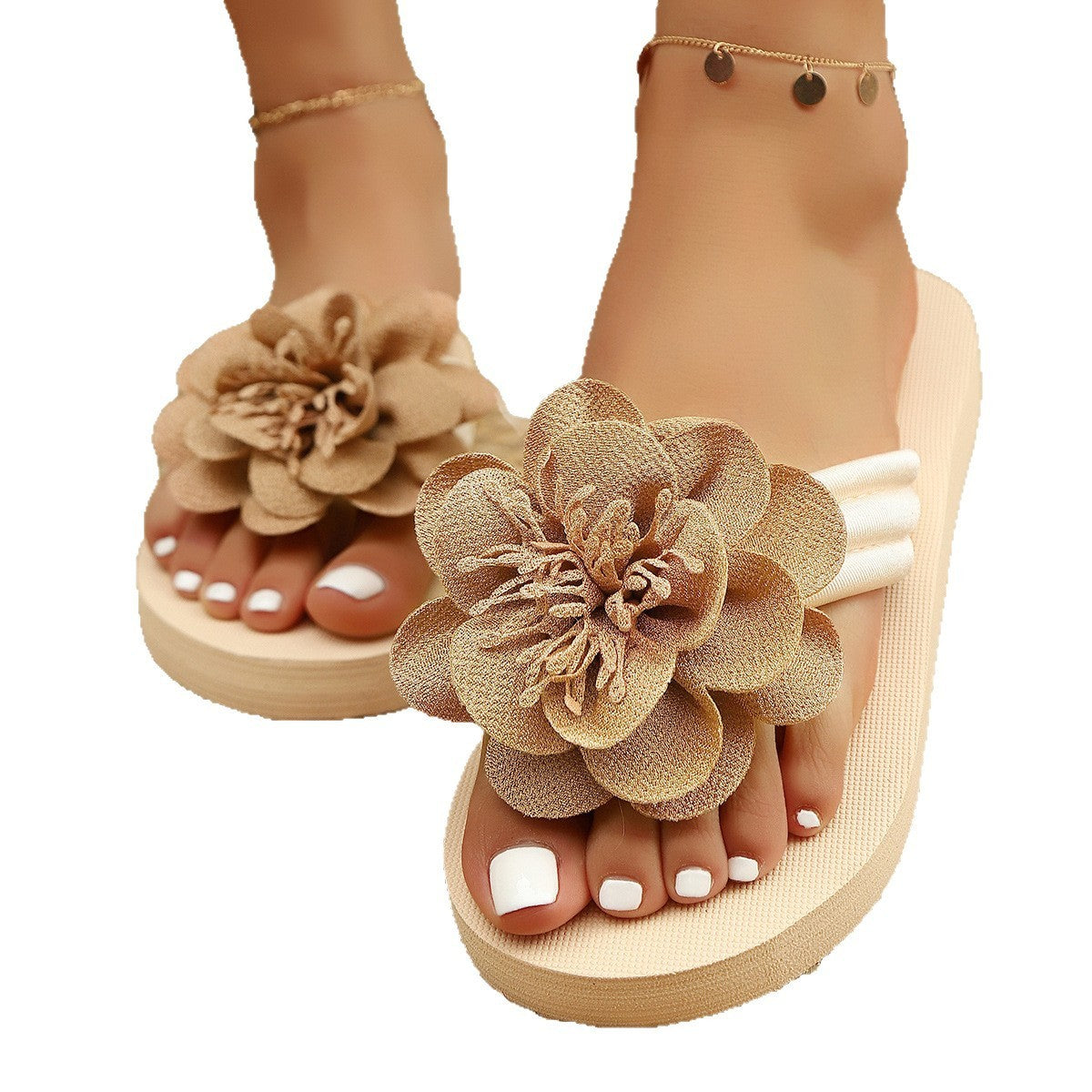 Women's Fashion All-match Flower Flat Toe Flip-flops
