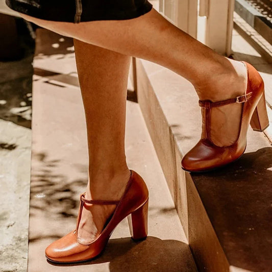 High Heel 40-43 Plus Size T-shaped Buckle With Shallow Mouth Pumps