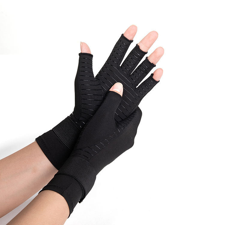 Finger Strap Copper Fiber Fitness Black Outdoor Non-slip Joint Care Cycling Gloves