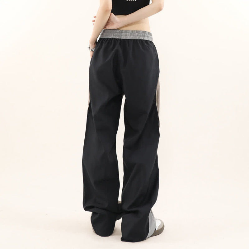 American Retro Color Contrast Patchwork Design Pants