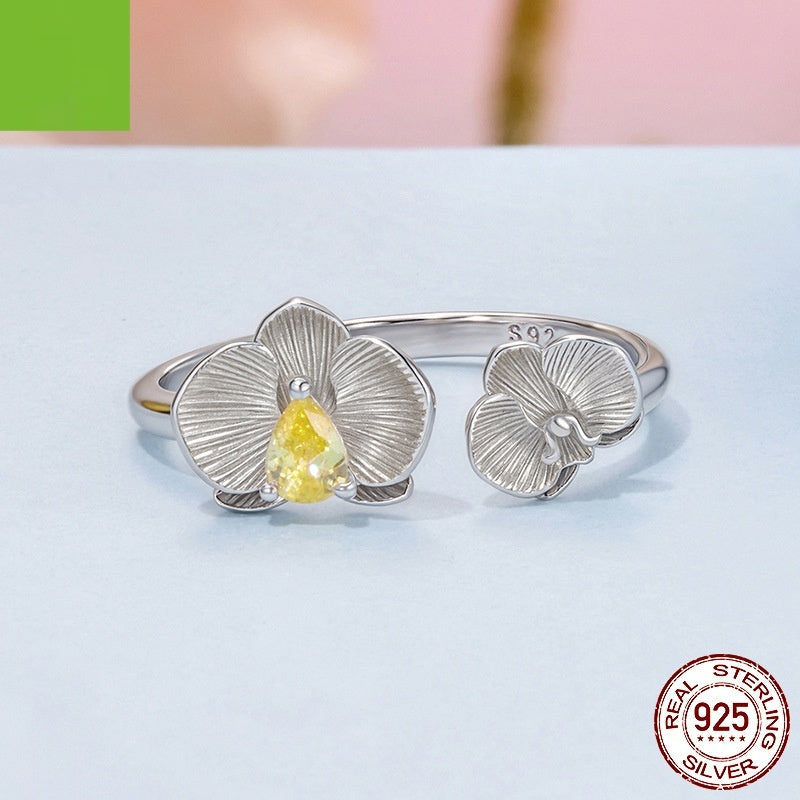Sterling Silver Phalaenopsis Open Ring Fashion Exquisite And Versatile