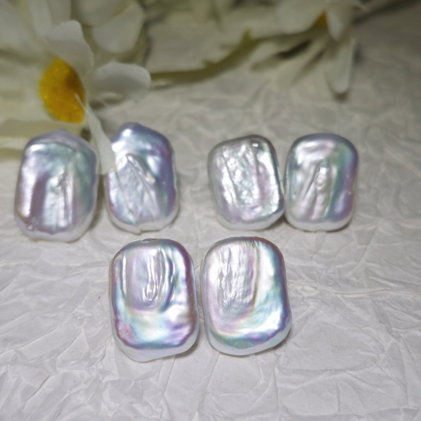 Big Baroque Long Building Block Ear Studs Sterling Silver Needle Natural