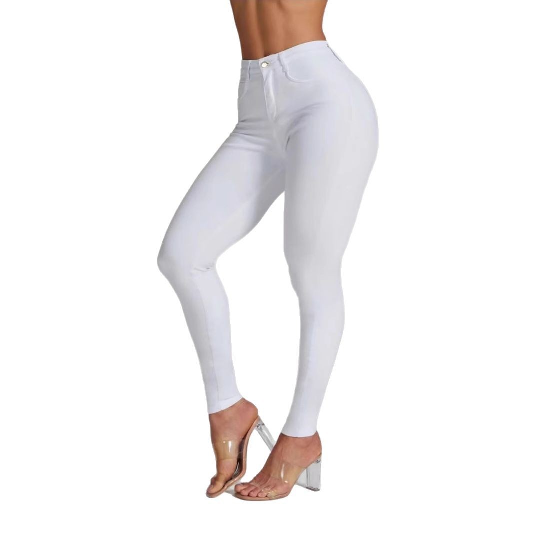 Fashion Black And White High Elasticity Ankle-tied Large Size Hip Lifting Women's Jeans