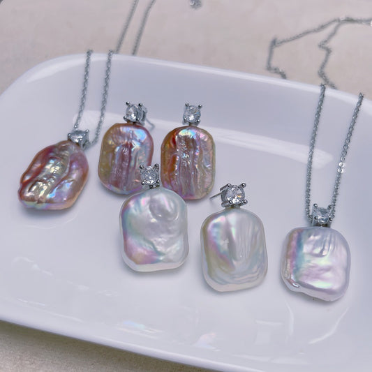 Natural Freshwater Baroque Shaped Pearl Stud Earrings