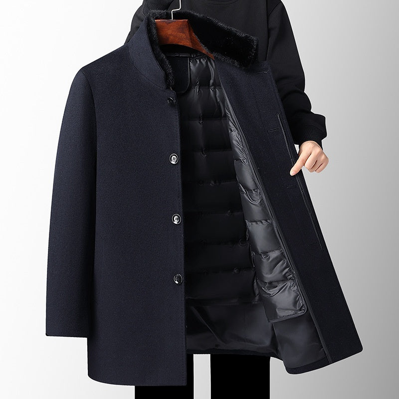 Men's Wool Overcoat Autumn And Winter New Mid-length Thickening Detachable Down Feather Liner
