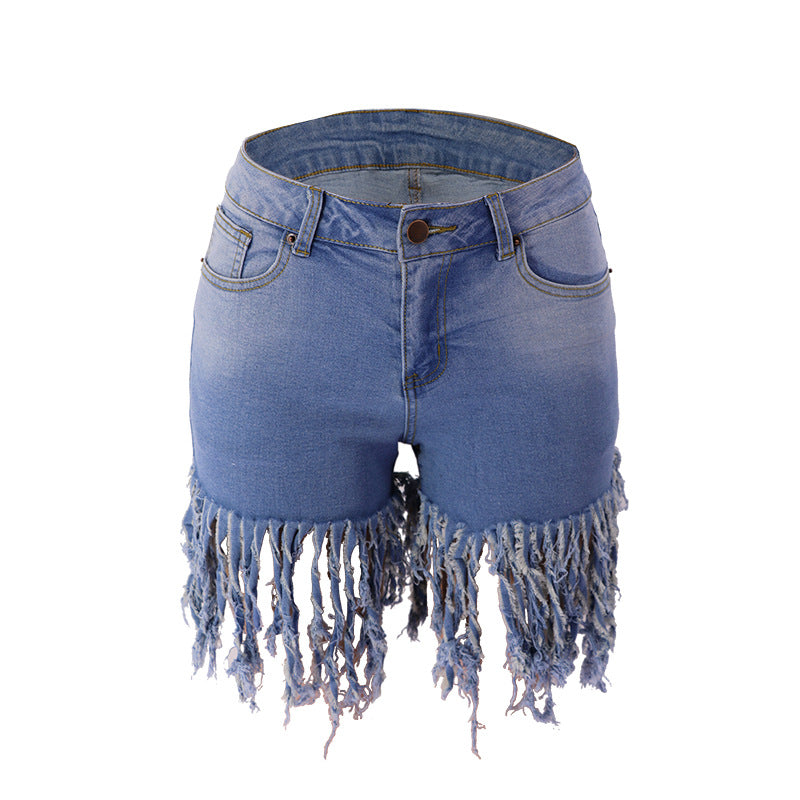 European And American Fashion Tassel Denim Shorts For Women
