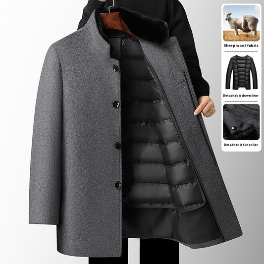 Men's Wool Overcoat Autumn And Winter New Mid-length Thickening Detachable Down Feather Liner